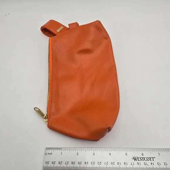 Keyper Orange Faux Leather Wristlet Pouch Clutch Gold Hardware Zipper - Picture 7 of 7